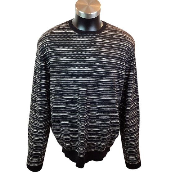 Polo Golf Ralph Lauren Mens Black & White Merino Wool Sweater L Striped Pattern - Picture 2 of 9